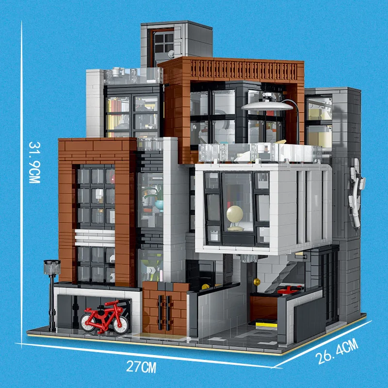 MOC-87366 Creative Modern Villa Modular City Architecture Building Block Bricks Model Street View Sets Kid Toy for