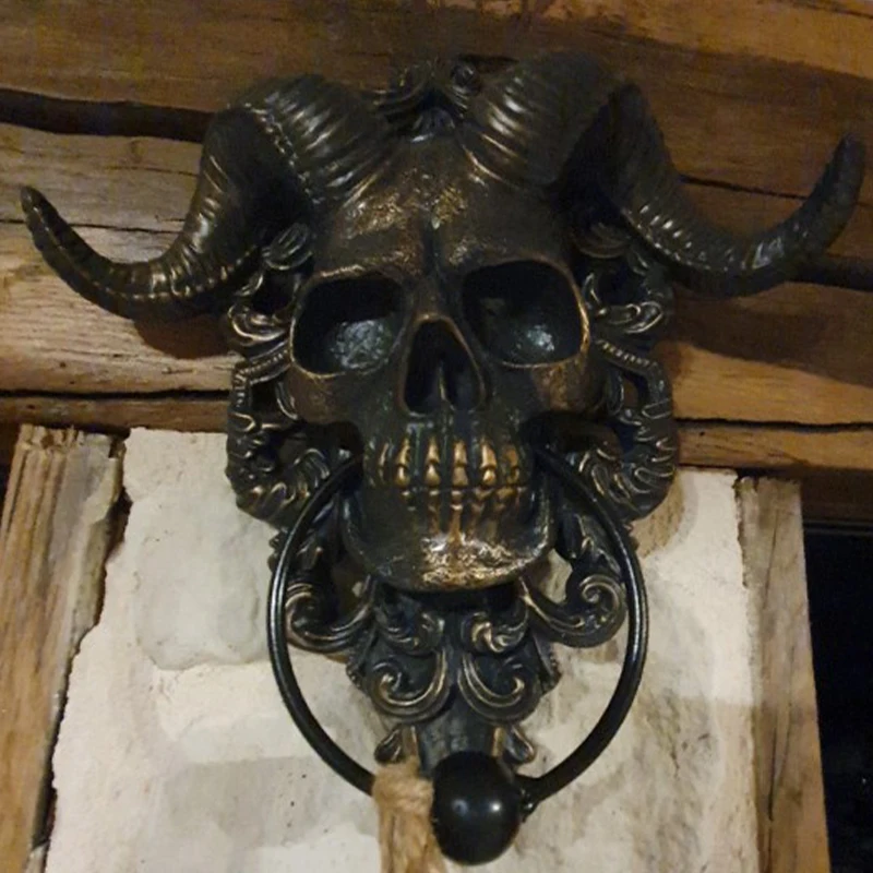 Modern Art Door Ring Hell Demon Horned Skull Hanging Door Knocker-heavy Duty Gothic Doorknocker-perfect Home Decoration