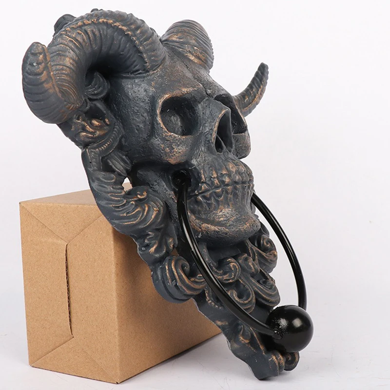 Modern Art Door Ring Hell Demon Horned Skull Hanging Door Knocker-heavy Duty Gothic Doorknocker-perfect Home Decoration