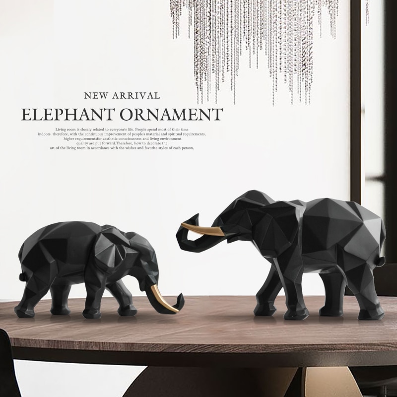 Modern Geometric Elephant Figurine Decor (2 pcs)