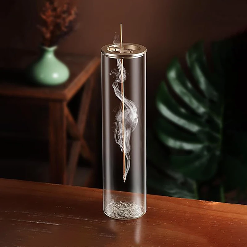 Modern Glass Incense Burner Anti-Ash Flying Incense Holder with Removable Glass Ash Catcher for Home Decor Yoga