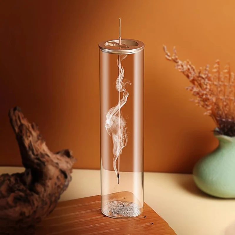 Modern Glass Incense Burner Anti-Ash Flying Incense Holder with Removable Glass Ash Catcher for Home Decor Yoga