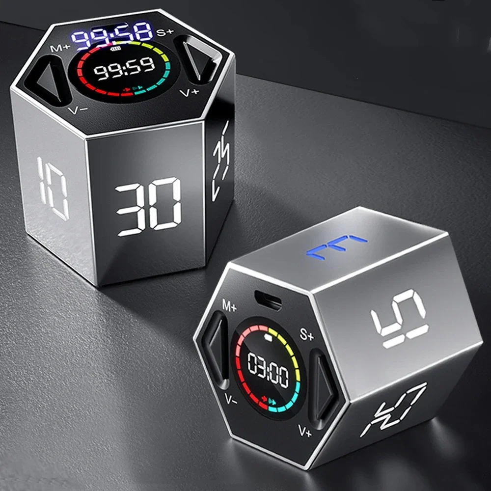 Modern LCD Digital Timer Visual Kitchen Timer for Teachers, Flip Cube Timer for Cooking, Work, Studying, Workout