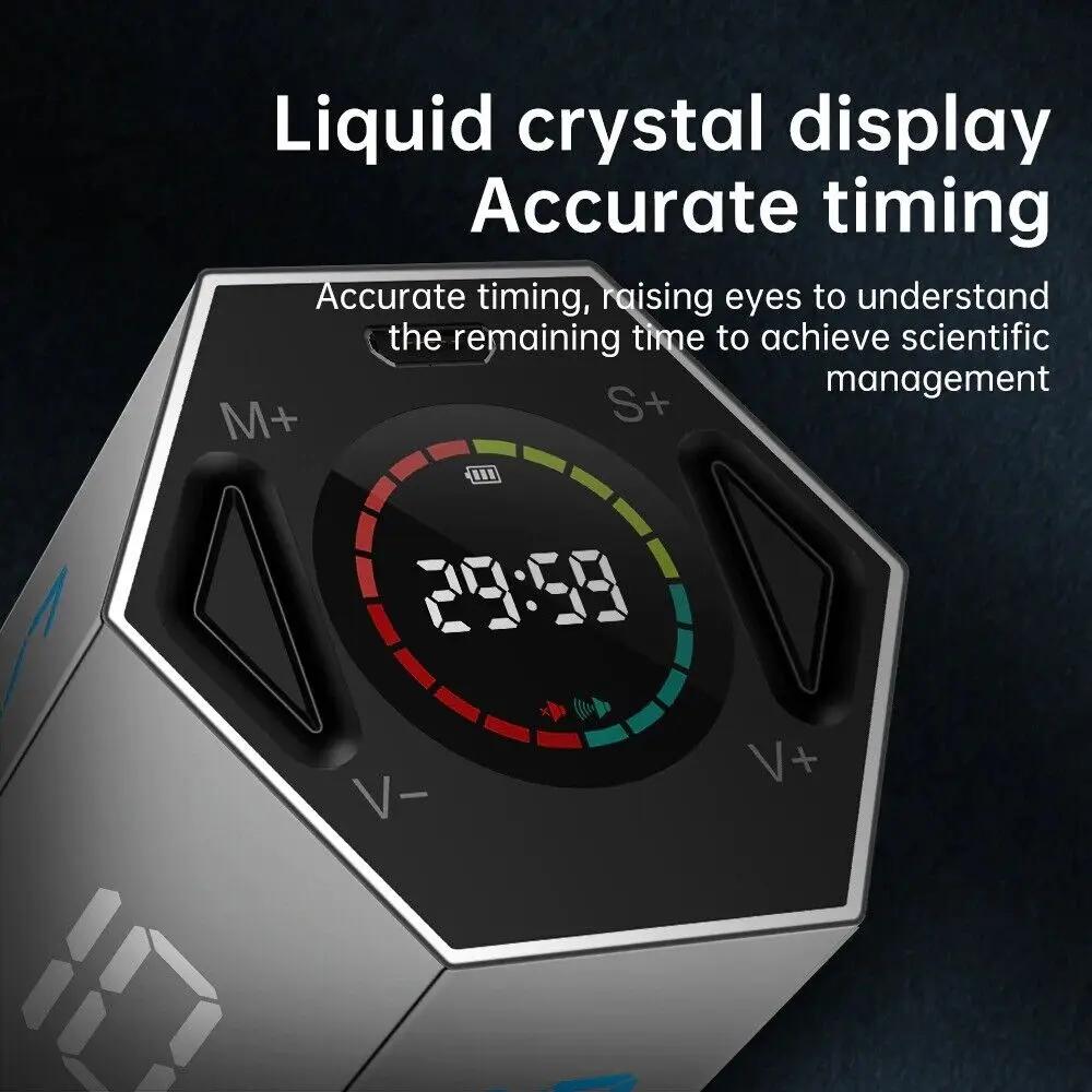 Modern LCD Digital Timer Visual Kitchen Timer for Teachers, Flip Cube Timer for Cooking, Work, Studying, Workout