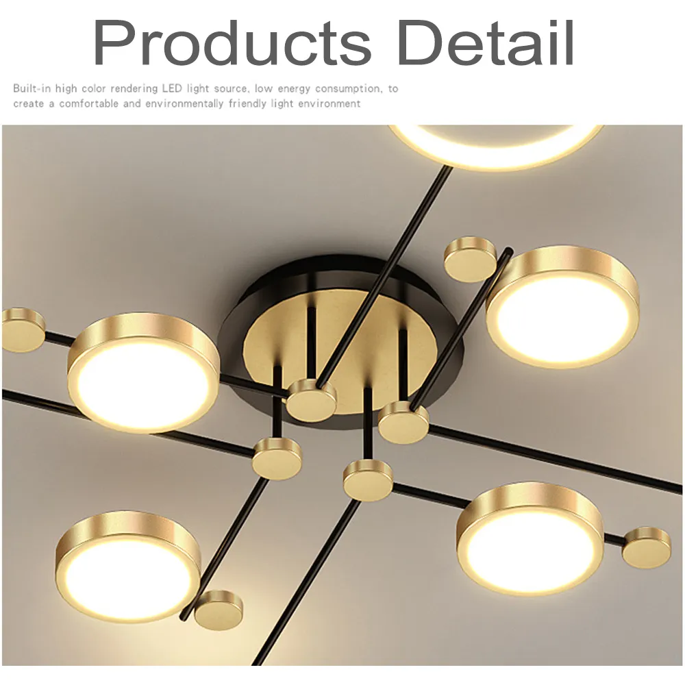 Modern Pendant Light LED Nordic Lamp Gold Black Hanging Chandelier Ceiling Lights Dimming Remote Control Lighting