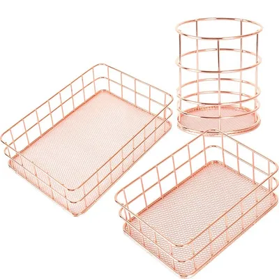Modern Rosegold Metal Mesh Basket Modern Rosegold Metal Mesh Basket