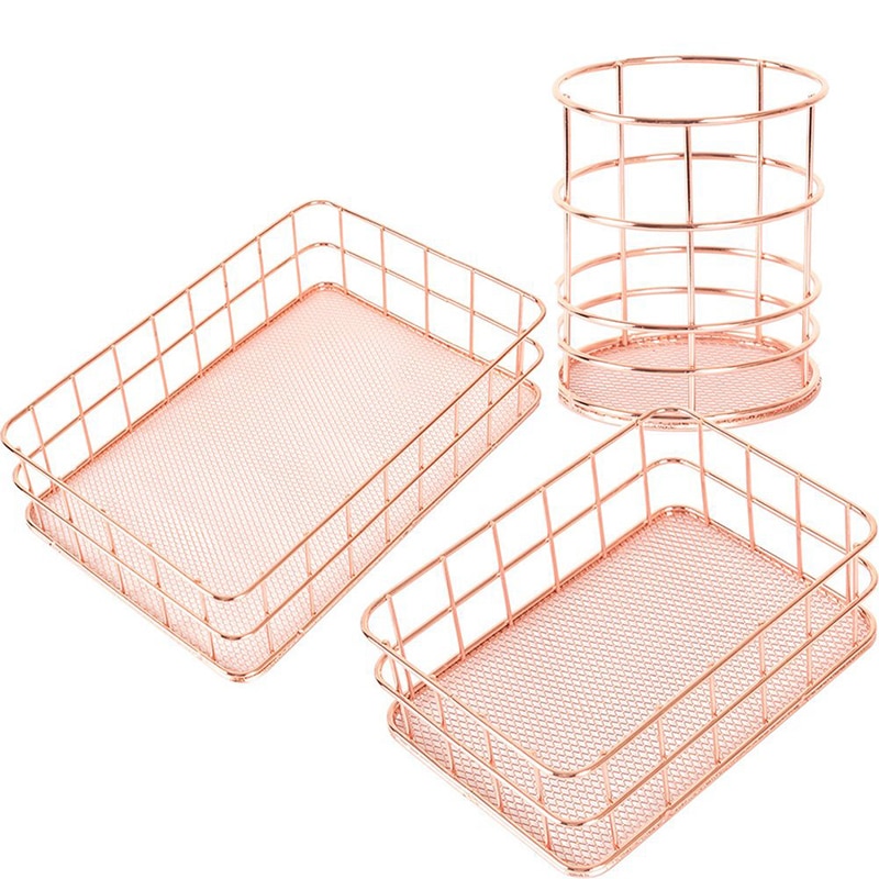 Modern Rosegold Metal Mesh Basket
