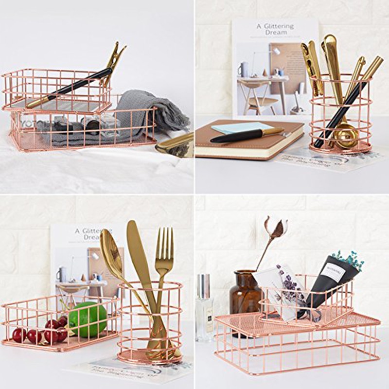 Modern Rosegold Metal Mesh Basket Modern Rosegold Metal Mesh Basket