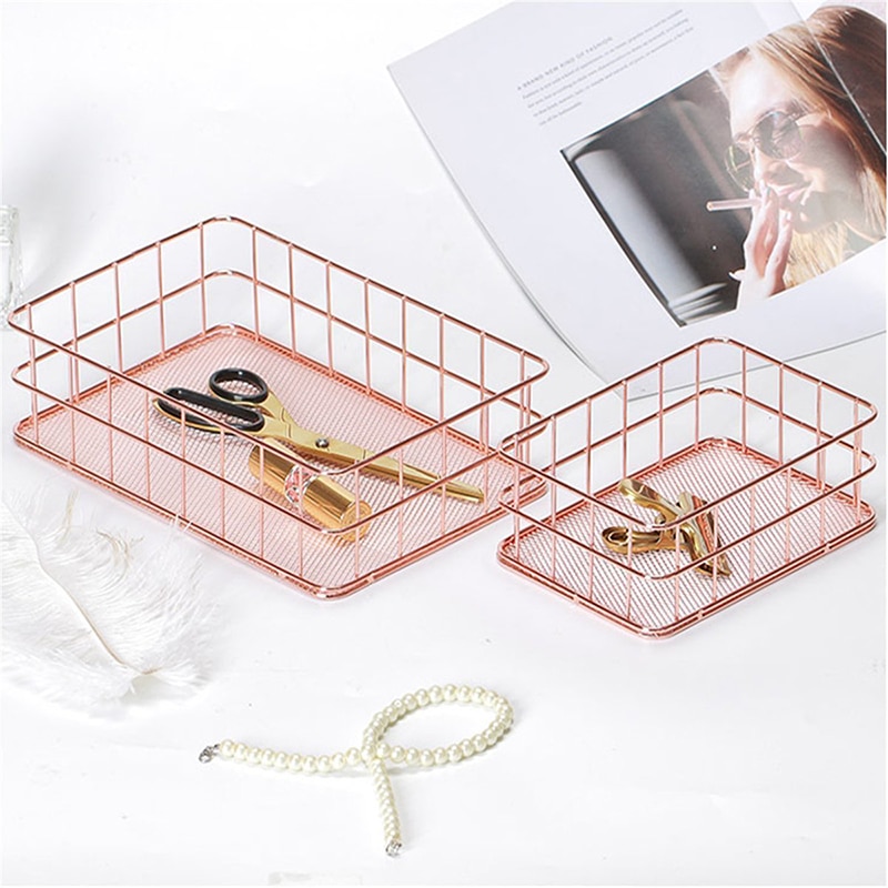 Modern Rosegold Metal Mesh Basket Modern Rosegold Metal Mesh Basket