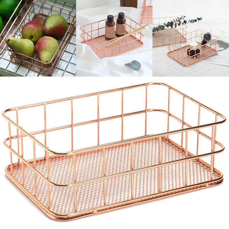 Modern Rosegold Metal Mesh Basket Modern Rosegold Metal Mesh Basket