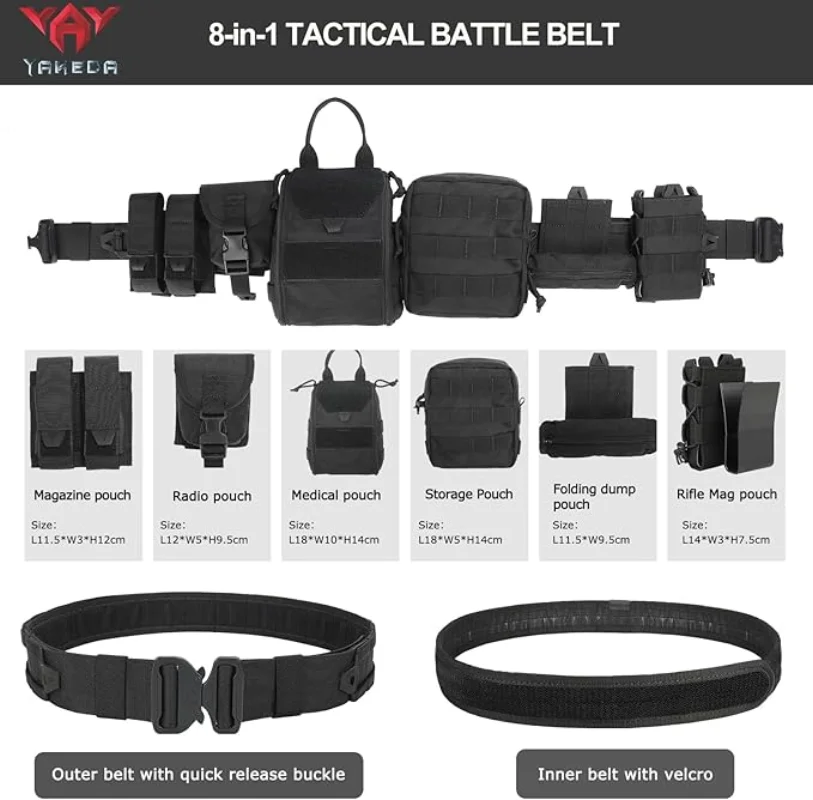 Molle Battle Belt Molle Combat Belt Tactical Combat Airsoft Heavy Duty Belt with Pouches 8-in-1 Molle Battle Belt Molle Combat Belt Tactical Combat Airsoft Heavy Duty Belt with Pouches 8-in-1