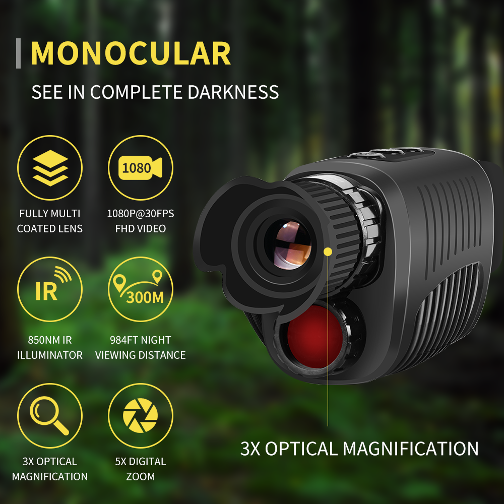 Monocular Night Vision Device 1080P HD Infrared 5x Digital Zoom Hunting Telescope Outdoor Day Night Dual Use 100%