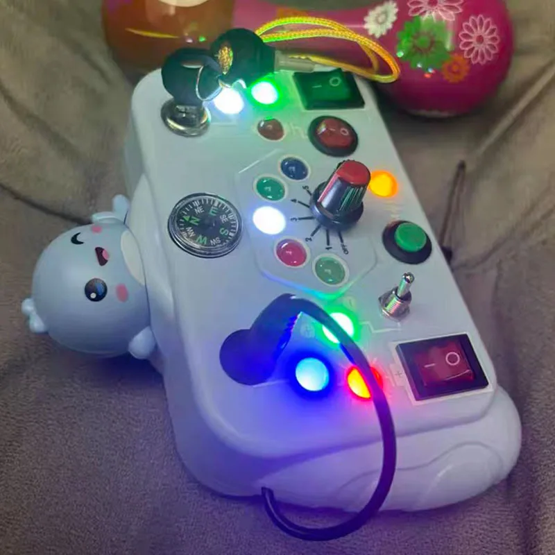 Montessori Busy Board Sensory Toys Cartoon with LED Light Switch Control Board Travel Activities Children Game for 2-4 Montessori Busy Board Sensory Toys Cartoon with LED Light Switch Control Board Travel Activities Children Game for 2-4