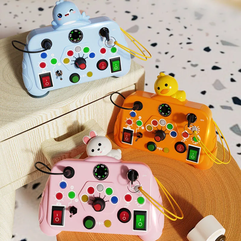 Montessori Busy Board Sensory Toys Cartoon with LED Light Switch Control Board Travel Activities Children Game for 2-4 Montessori Busy Board Sensory Toys Cartoon with LED Light Switch Control Board Travel Activities Children Game for 2-4