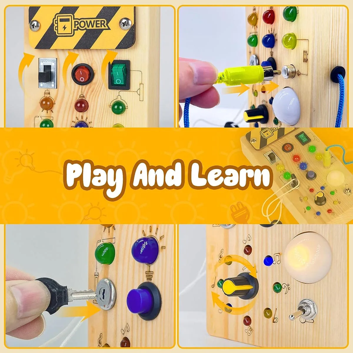 Montessori Busy Board Sensory Toys Wooden With LED Light Switch Control Board Travel Activities Children Games For 2-4 Montessori Busy Board Sensory Toys Wooden With LED Light Switch Control Board Travel Activities Children Games For 2-4
