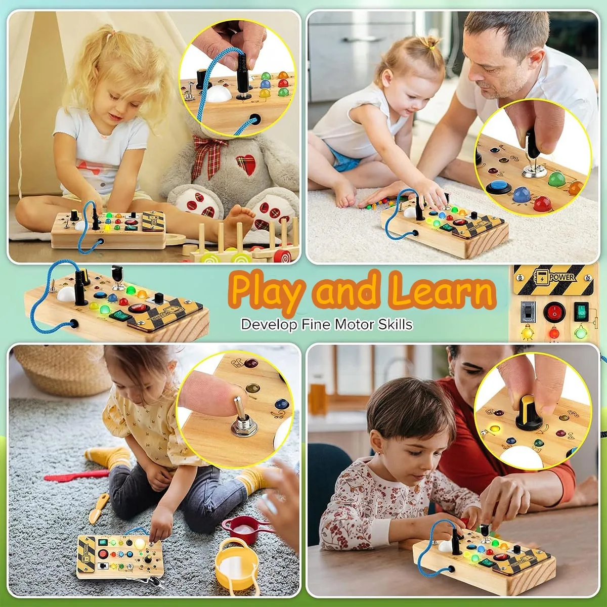 Montessori Busy Board Sensory Toys Wooden With LED Light Switch Control Board Travel Activities Children Games For 2-4 Montessori Busy Board Sensory Toys Wooden With LED Light Switch Control Board Travel Activities Children Games For 2-4