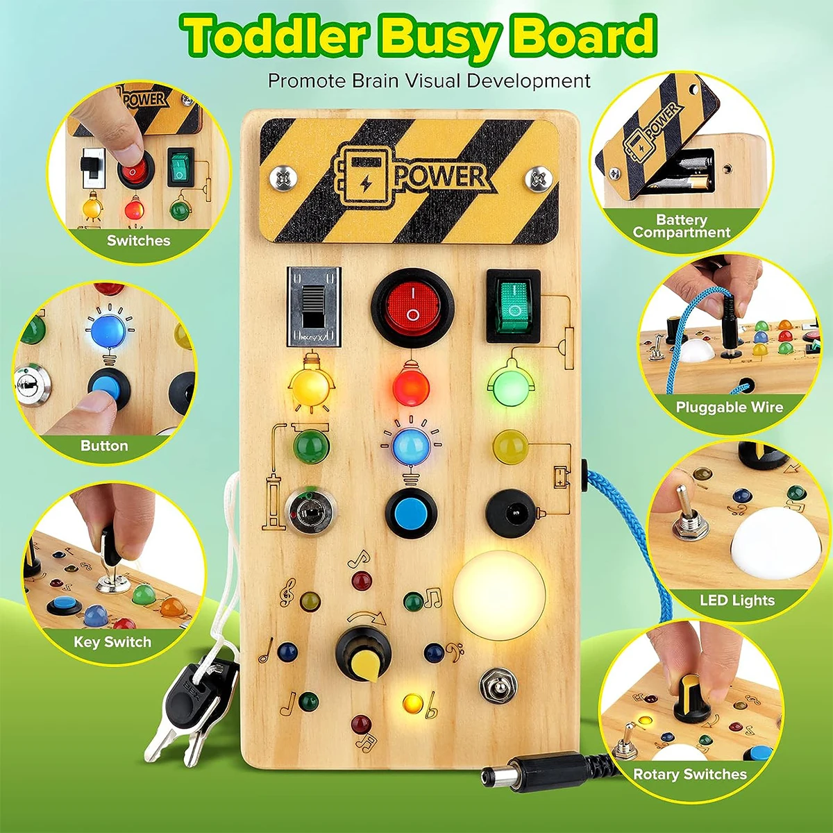 Montessori Busy Board Sensory Toys Wooden With LED Light Switch Control Board Travel Activities Children Games For 2-4 Montessori Busy Board Sensory Toys Wooden With LED Light Switch Control Board Travel Activities Children Games For 2-4