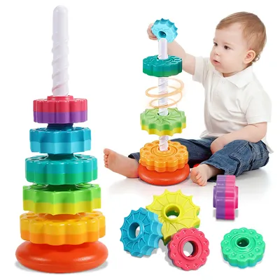 Montessori Rotating Rainbow Tower Baby Stacking Puzzle Toys Safety and Environmental Protection Colored Children's Toys Montessori Rotating Rainbow Tower Baby Stacking Puzzle Toys Safety and Environmental Protection Colored Children's Toys