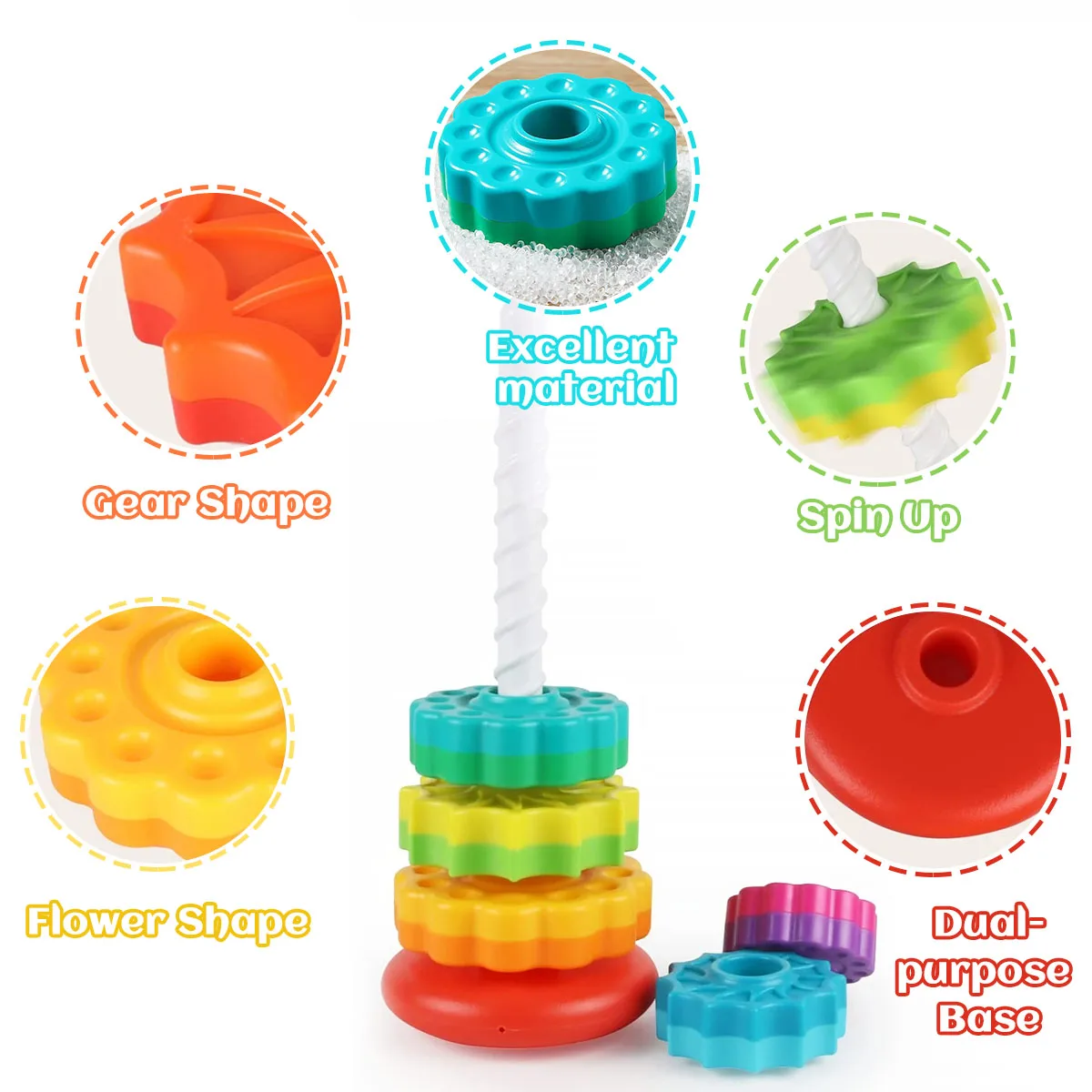 Montessori Rotating Rainbow Tower Baby Stacking Puzzle Toys Safety and Environmental Protection Colored Children's Toys Montessori Rotating Rainbow Tower Baby Stacking Puzzle Toys Safety and Environmental Protection Colored Children's Toys