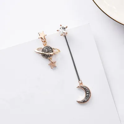 Moon and Star Asymmetrical Earrings