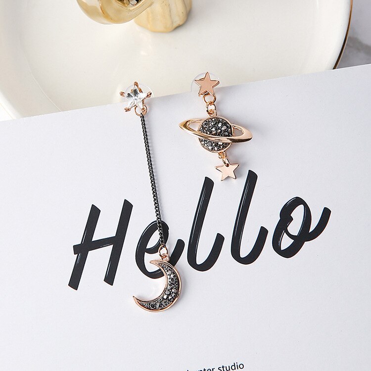 Moon and Star Asymmetrical Earrings