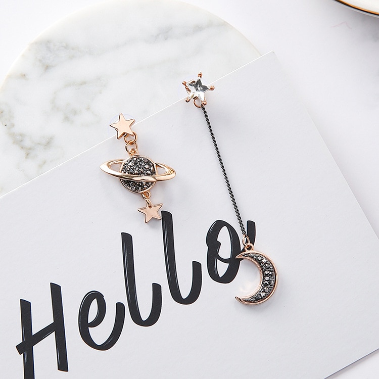 Moon and Star Asymmetrical Earrings