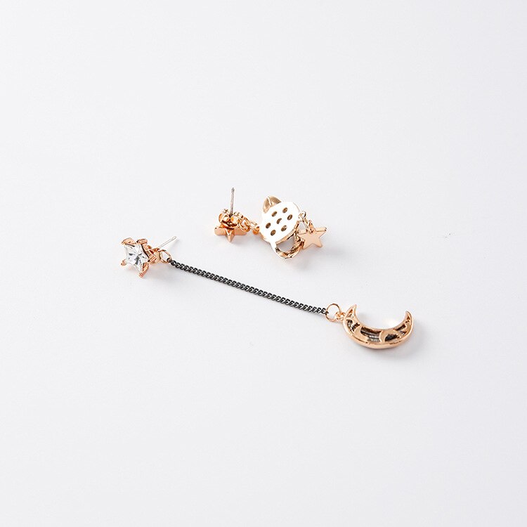 Moon and Star Asymmetrical Earrings