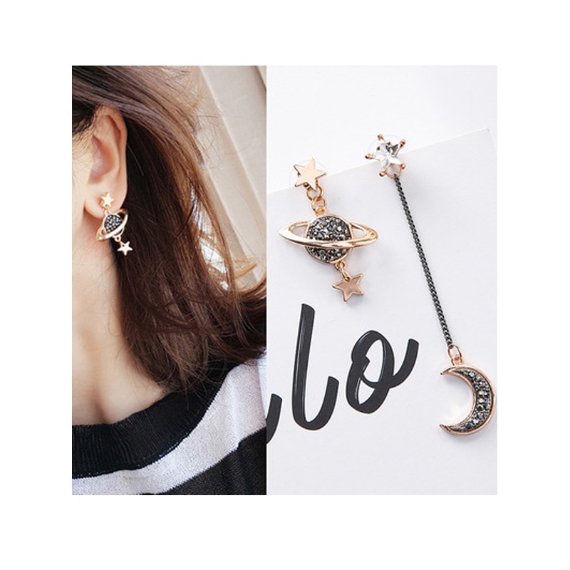 Moon and Star Asymmetrical Earrings