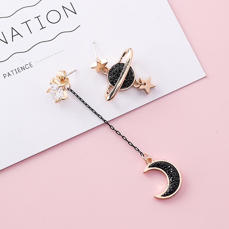 Moon and Star Asymmetrical Earrings