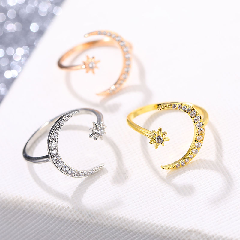 Moon and Star Ring with Zircon Crystals