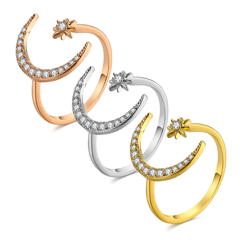 Moon and Star Ring with Zircon Crystals