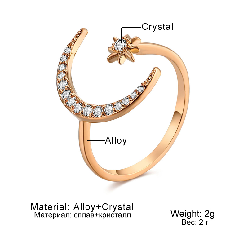 Moon and Star Ring with Zircon Crystals