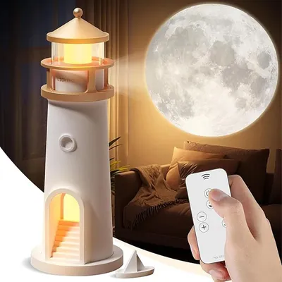 Moon Lamp Projection Lighthouse Lamps Night Light Remote Control Bluetooth Music Motion Sensor Ambient Lights Xmas