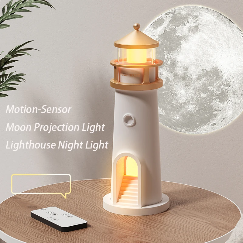 Moon Lamp Projection Lighthouse Lamps Night Light Remote Control Bluetooth Music Motion Sensor Ambient Lights Xmas