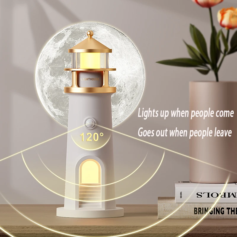 Moon Lamp Projection Lighthouse Lamps Night Light Remote Control Bluetooth Music Motion Sensor Ambient Lights Xmas