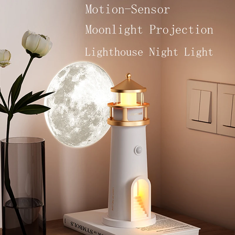 Moon Lamp Projection Lighthouse Lamps Night Light Remote Control Bluetooth Music Motion Sensor Ambient Lights Xmas