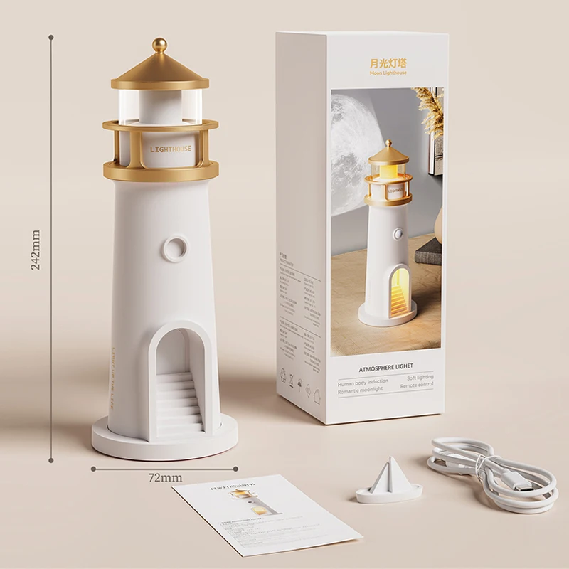 Moon Lamp Projection Lighthouse Lamps Night Light Remote Control Bluetooth Music Motion Sensor Ambient Lights Xmas