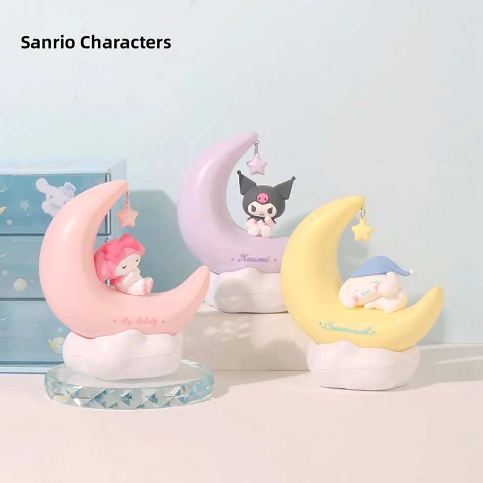 Moon LED Light Anime Kuromi Cinnamonroll Kawaii Accessories Ornament Beauty Bedroom Night Lights Bedside Lamp Decoration