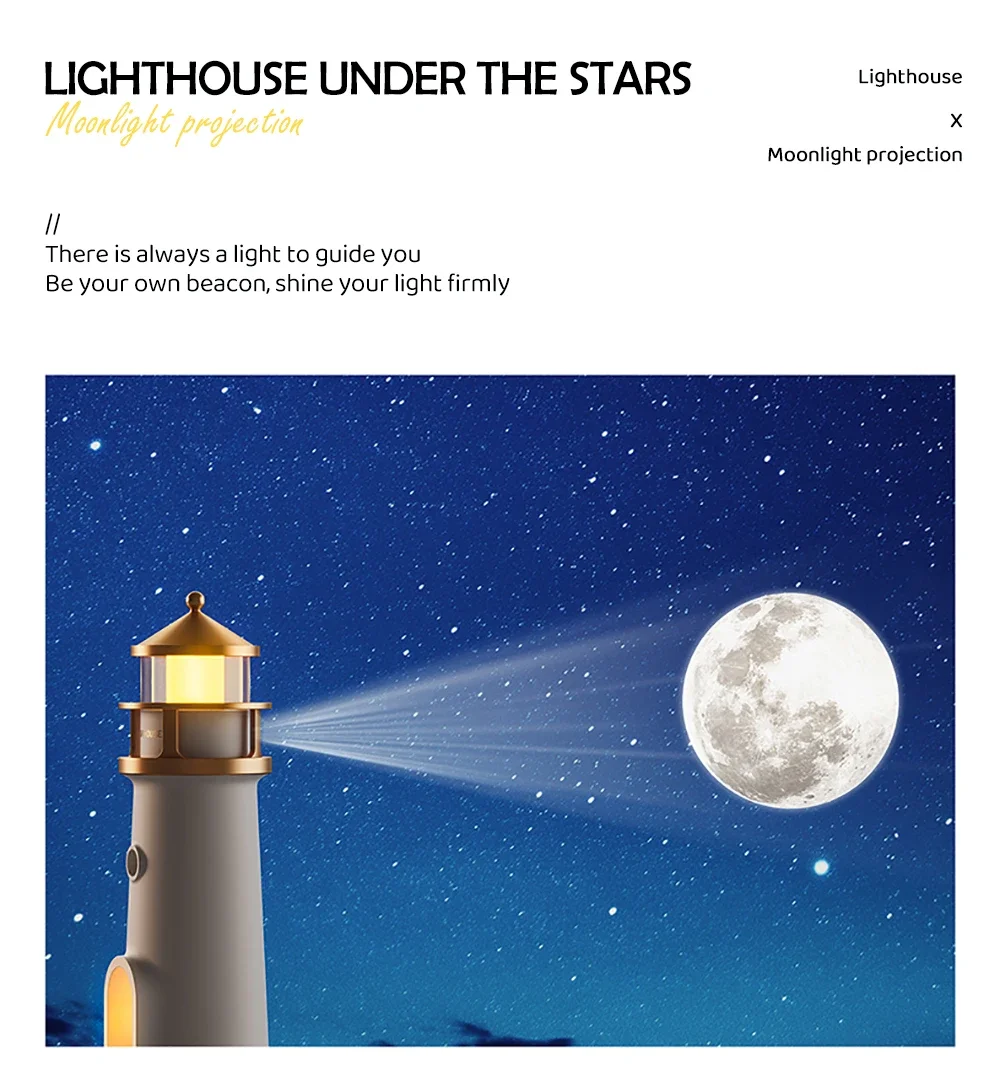 Moon Projection Lighthouse Night Lights Motion Sensor Dimmable Timing Ambient Night Lamp Bluetooth Music Christmas Moon Projection Lighthouse Night Lights Motion Sensor Dimmable Timing Ambient Night Lamp Bluetooth Music Christmas
