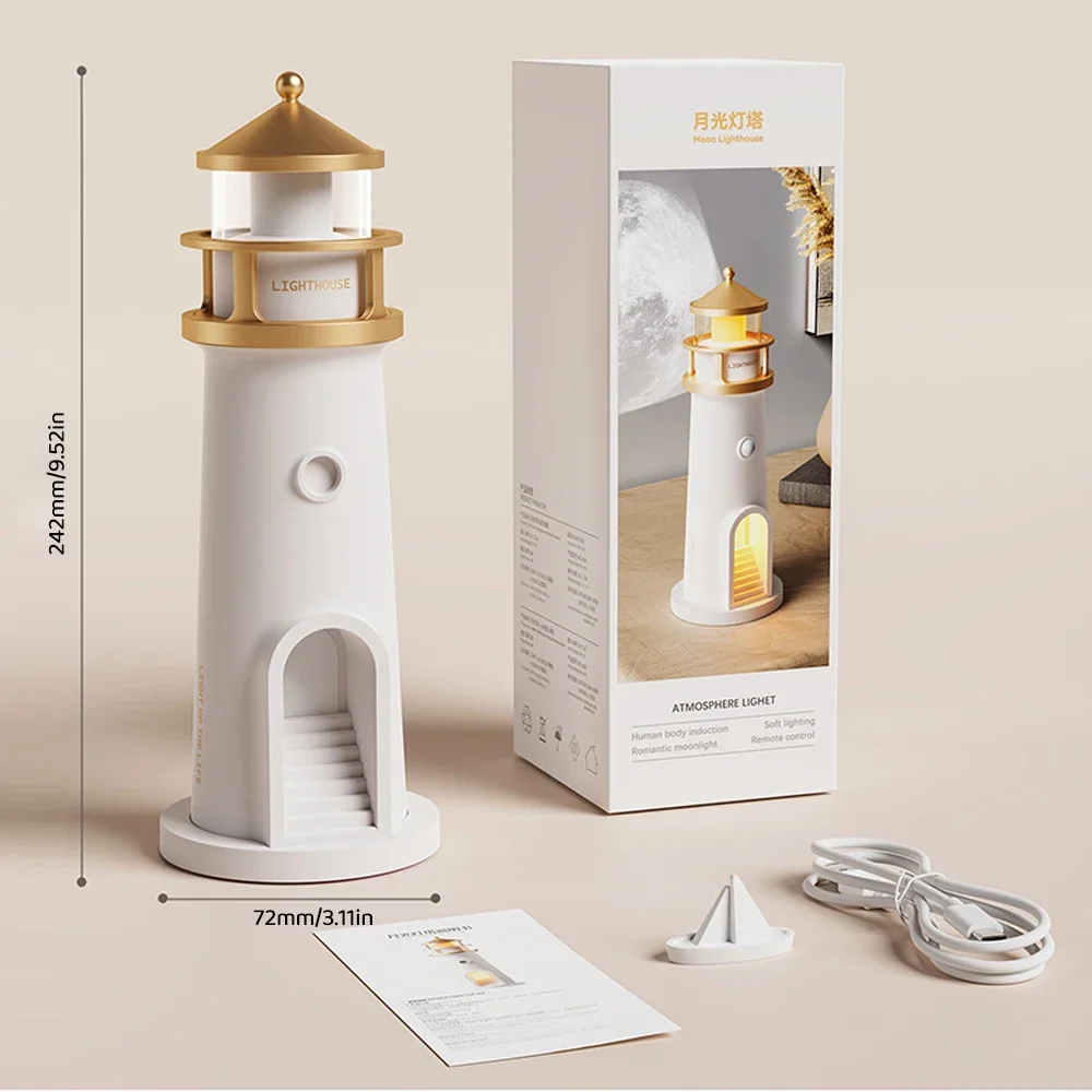 Moon Projection Lighthouse Night Lights Motion Sensor Dimmable Timing Ambient Night Lamp Bluetooth Music Christmas Moon Projection Lighthouse Night Lights Motion Sensor Dimmable Timing Ambient Night Lamp Bluetooth Music Christmas