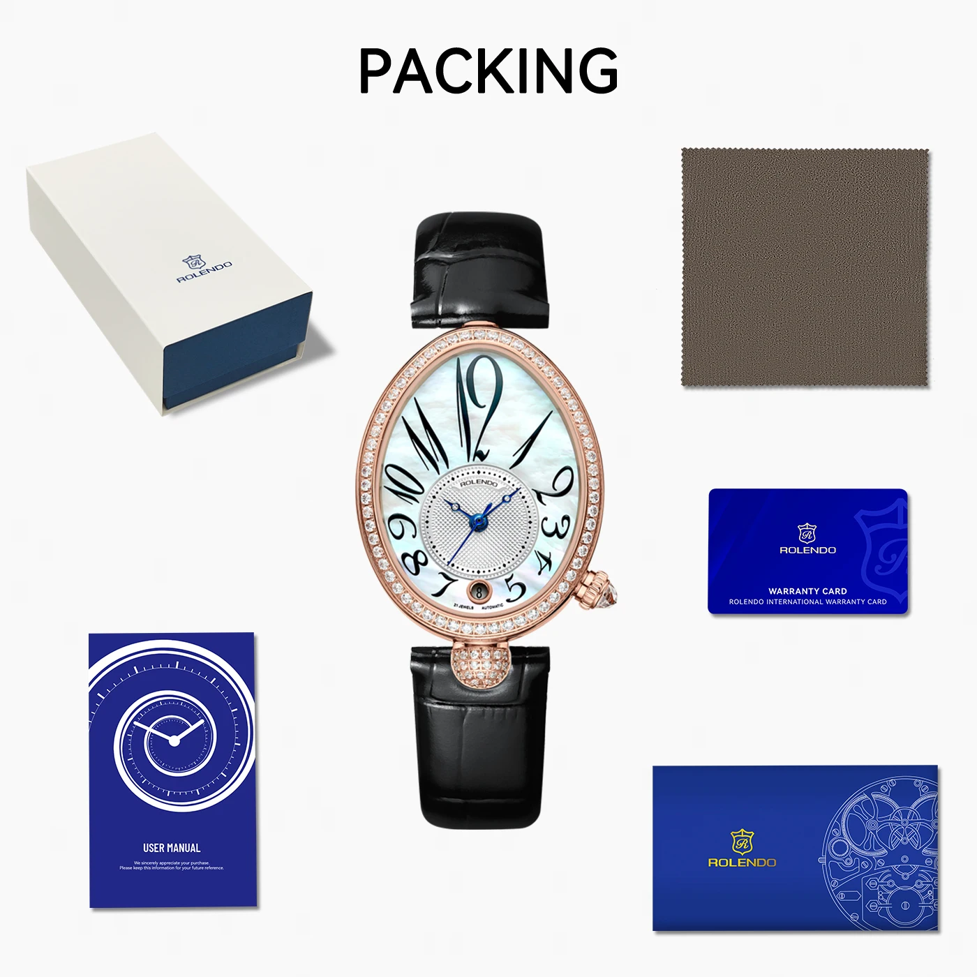 Mother-of-Pearl and Diamond Automatic Watch for Women Oval Dial Calendar Leather Strap Seagull movement Luxury Watches