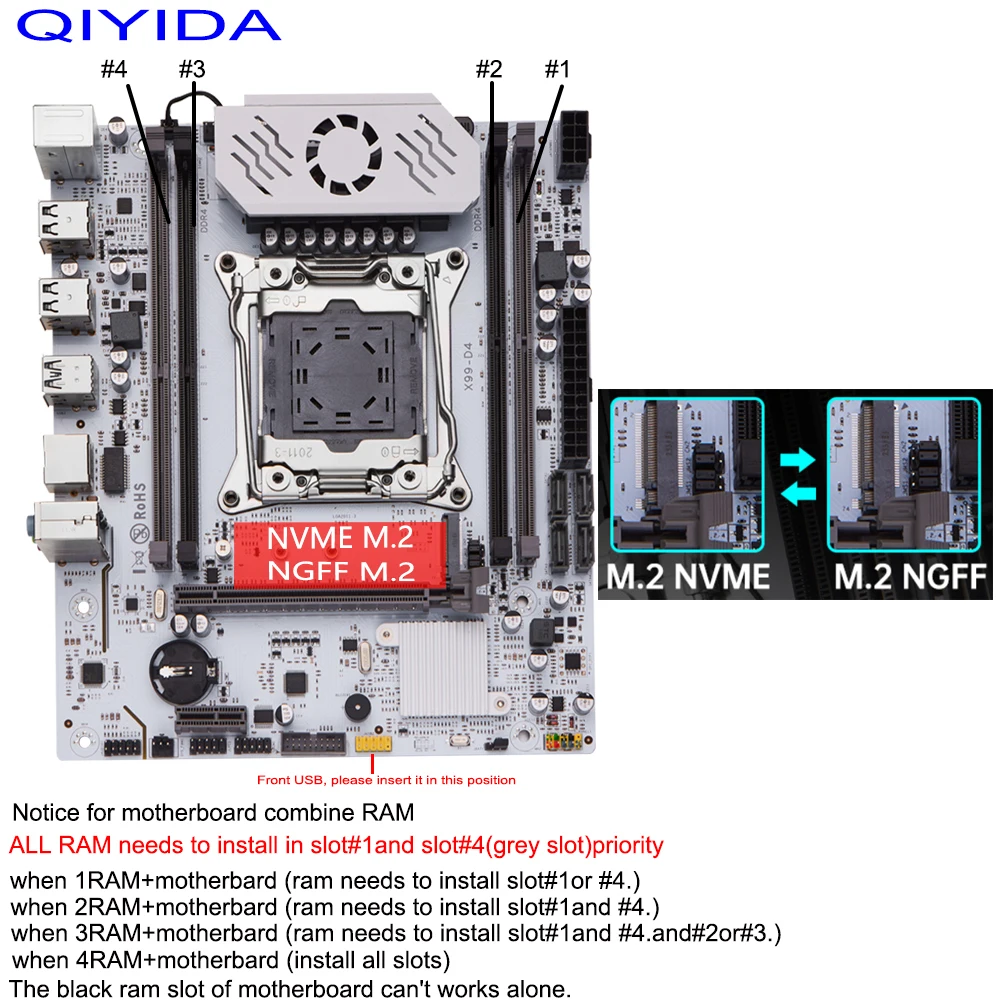 Motherboard D4 LGA 2011 3 with M.2 slot Support X99 C612chip DDR4 Memory SATA3.0 USB3.0 PCI16X