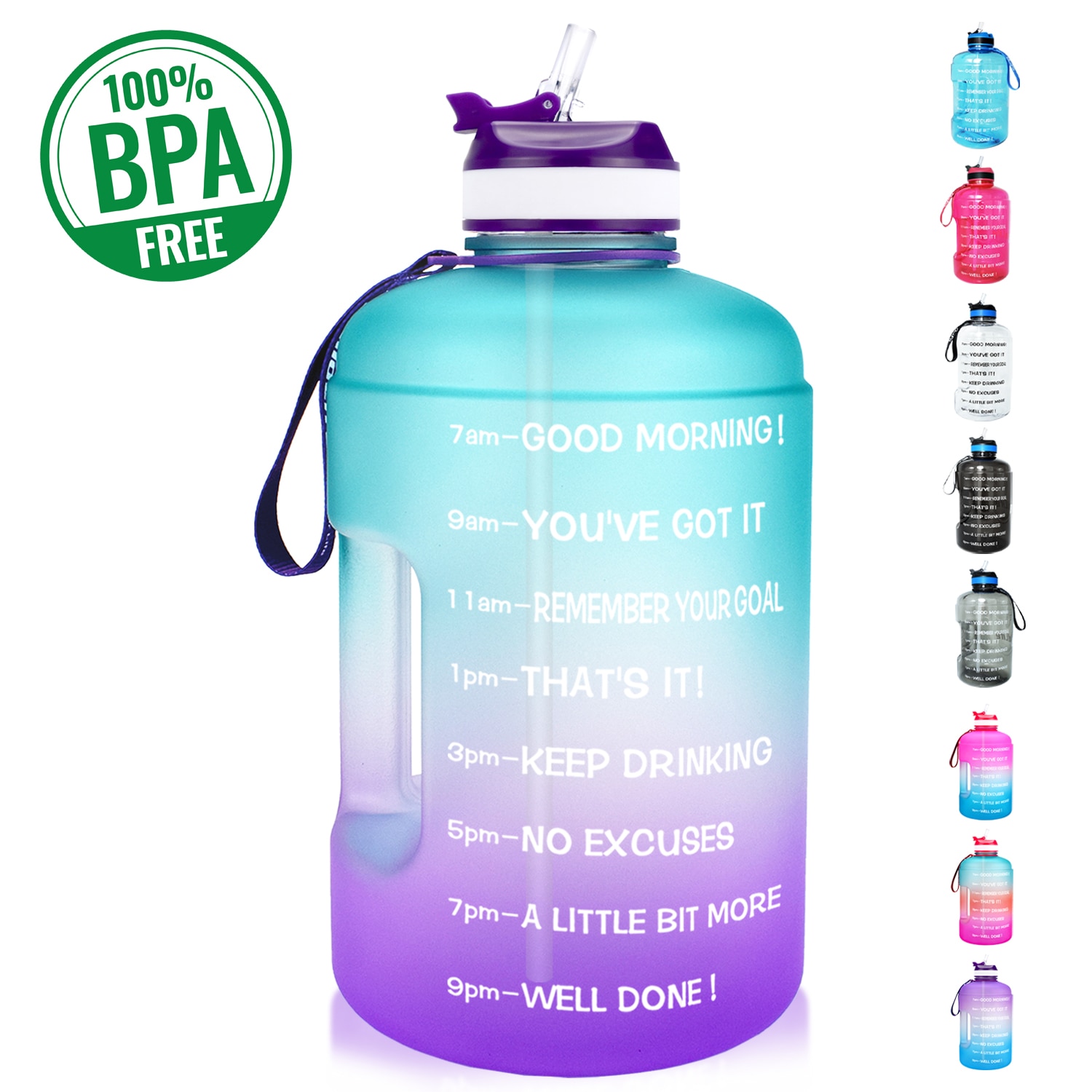 Motivational Gallon Water Bottle with Straw