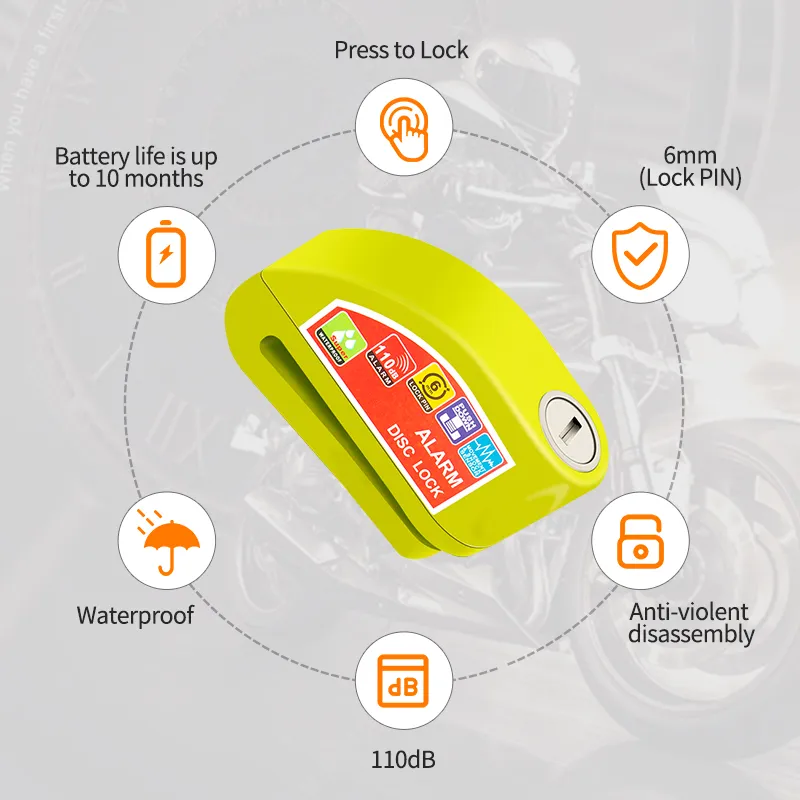 Motorcycle Bicycle Lock Alarm Safety Protection Padlock Disc Aluminum Alloy Anti-Theft Reminder Rope Lock Bag