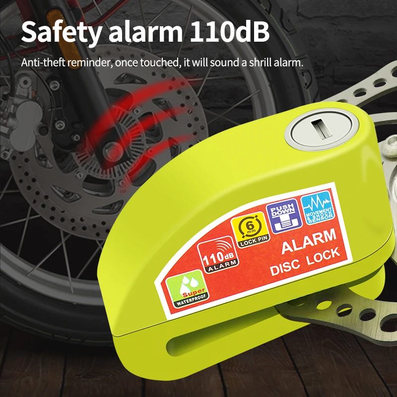 Motorcycle Bicycle Lock Alarm Safety Protection Padlock Disc Aluminum Alloy Anti-Theft Reminder Rope Lock Bag