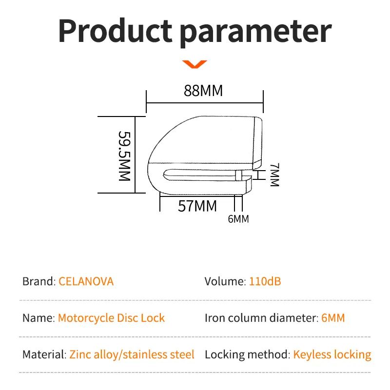 Motorcycle Bicycle Lock Alarm Safety Protection Padlock Disc Aluminum Alloy Anti-Theft Reminder Rope Lock Bag