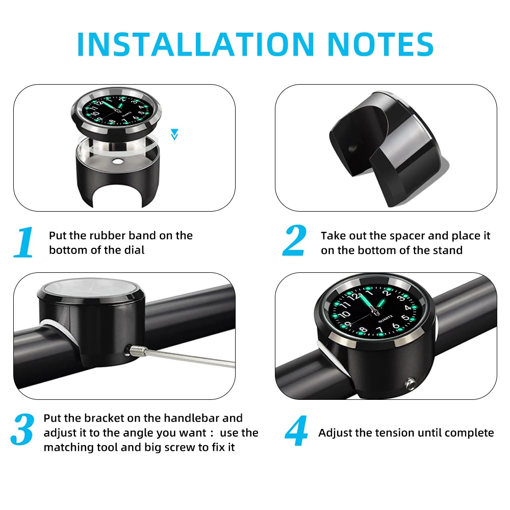 Motorcycle Clock Chrome Waterproof Bike Handlebar Mount Quartz Watch Aluminum Luminous Clock Moto Accessories Universal Motorcycle Clock Chrome Waterproof Bike Handlebar Mount Quartz Watch Aluminum Luminous Clock Moto Accessories Universal