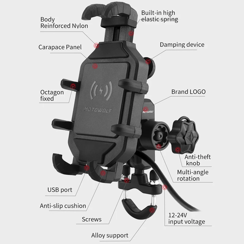 Motorcycle Wireless Charging Phone Holder Cradle 3.0 Quick Charger GPS Moto Support Cellphone Handlebar Mount for 4-7 Motorcycle Wireless Charging Phone Holder Cradle 3.0 Quick Charger GPS Moto Support Cellphone Handlebar Mount for 4-7