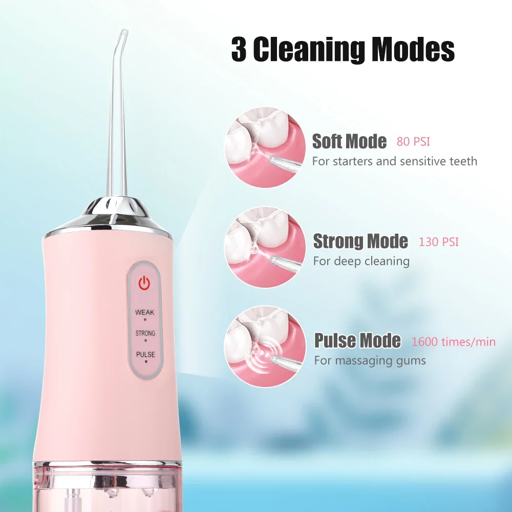 Mouth Washing Machine Powerful Portable Irrigator Dental Water Jet 3 Modes USB Rechargeable 4 Jet for Teeth Cleaning