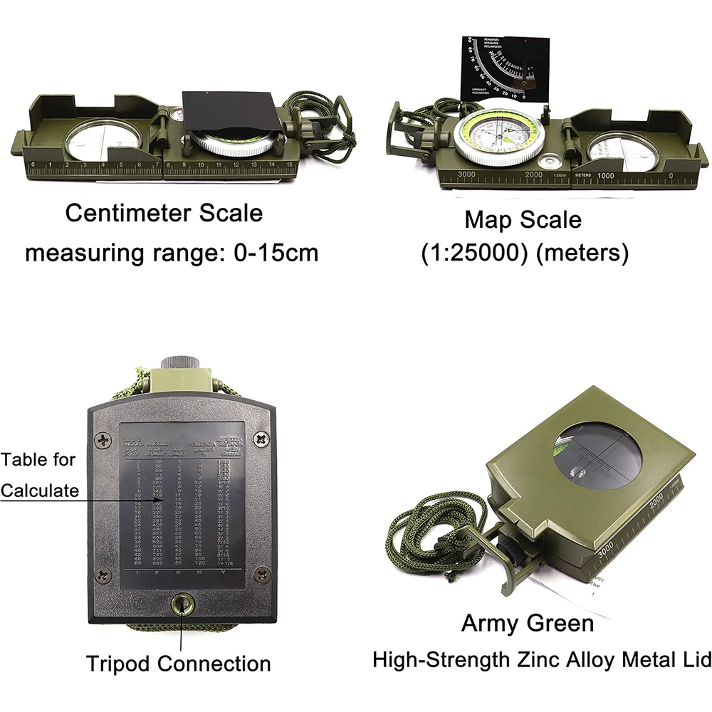 Mulitifunctional High Precision Outdoor Survival Military Compass Camping Waterproof Metal with Fluorescent Geological Mulitifunctional High Precision Outdoor Survival Military Compass Camping Waterproof Metal with Fluorescent Geological